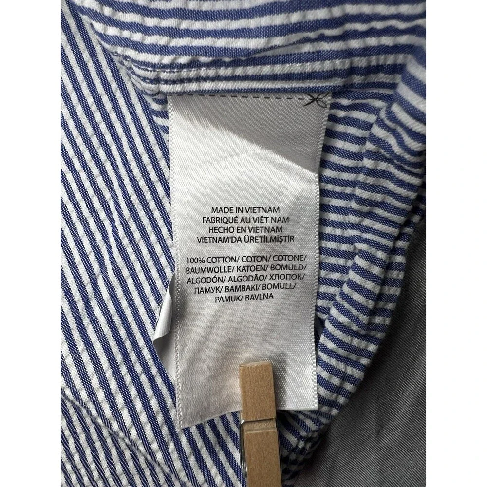 Ralph Lauren Shirt Mens XL‎ Blue White Stripe Seersucker Short Sleeve Pink Pony